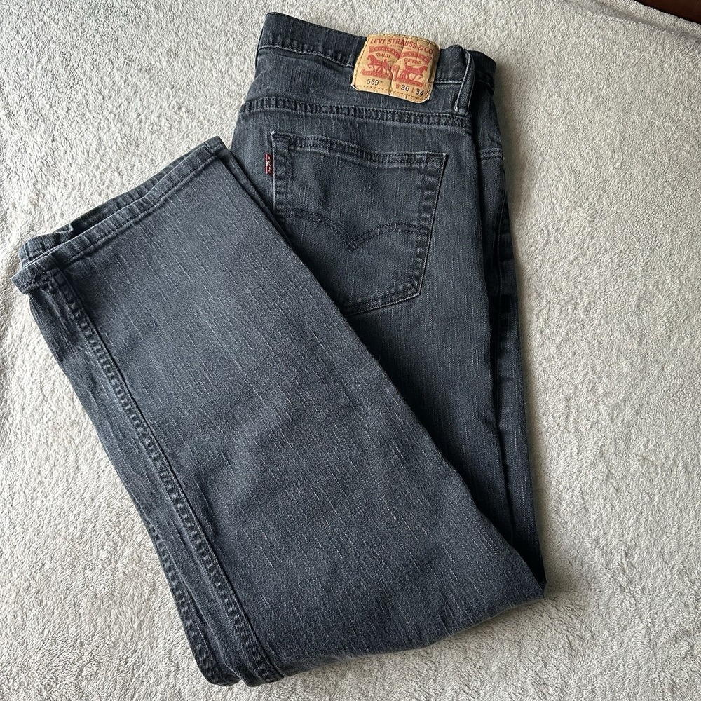 Levis 569 Loose Straight Jeans W36 L34 Faded Black Charcoal Skater 00569-0125 - Picture 7 of 11
